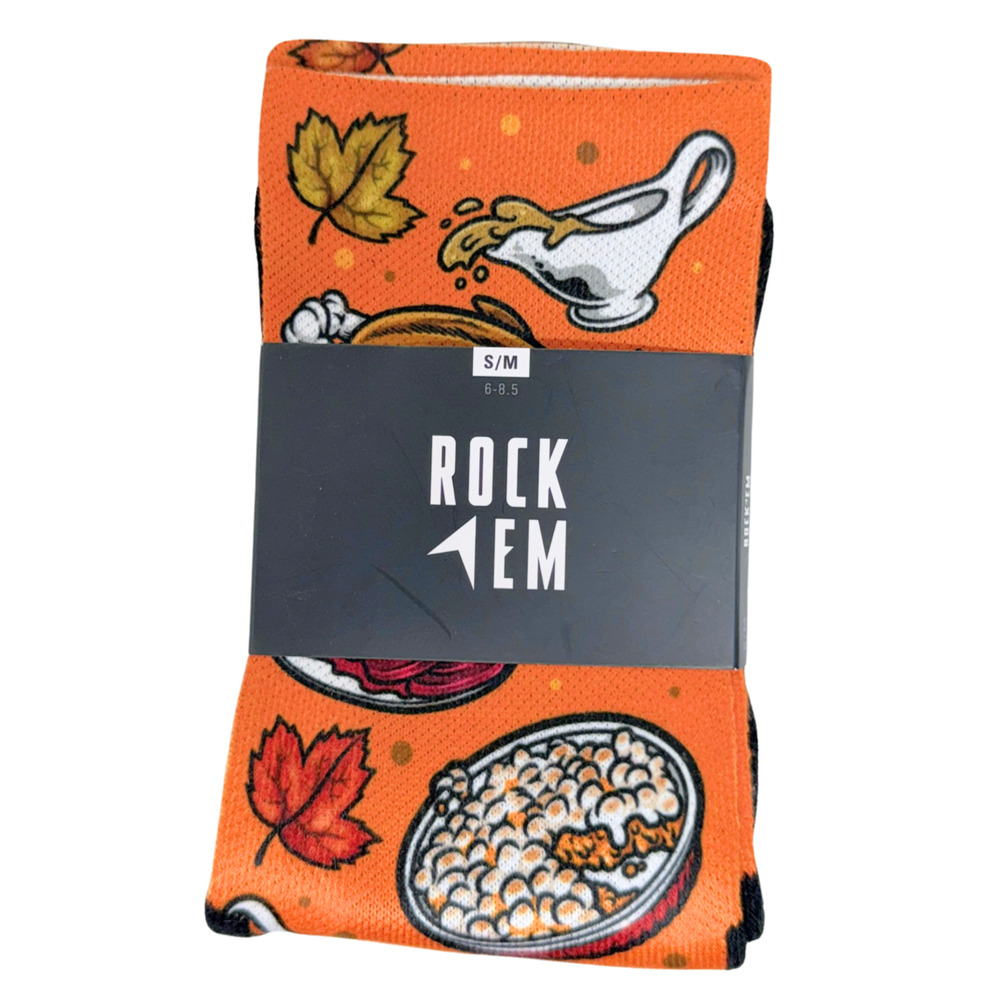 Rock ’Em Socks M 6–8.5 W 7.5-10 Thanksgiving Dinner Turkey Trot Orange Crew New